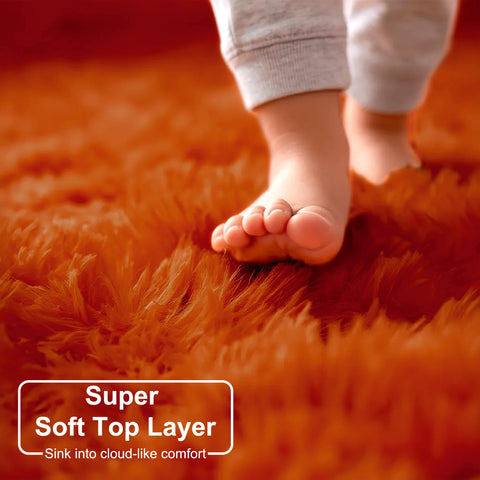 Amdrebio burnt orange shag rug ideal for living rooms, bedrooms, and cozy corners.