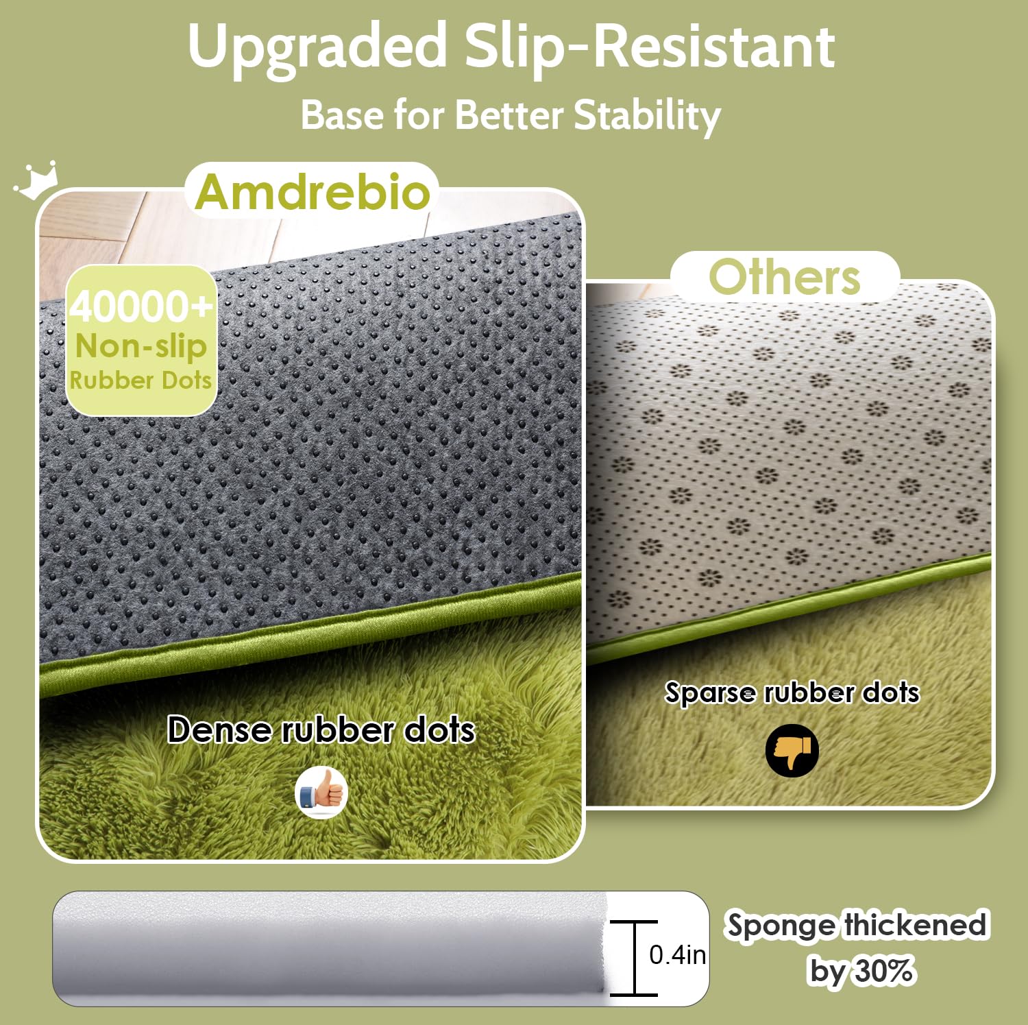 Amdrebio Grass Green Rug easy-clean design simplifies upkeep and care.
