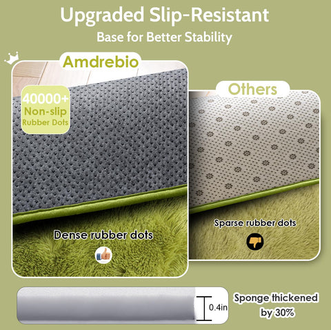Amdrebio Grass Green Rug easy-clean design simplifies upkeep and care.