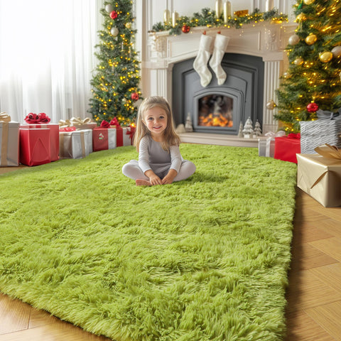 Amdrebio Grass Green Rug soft-plush-pile for cozy feet and playtime.