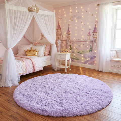 Amdrebio light purple circle rug features non-slip backing for stable placement.