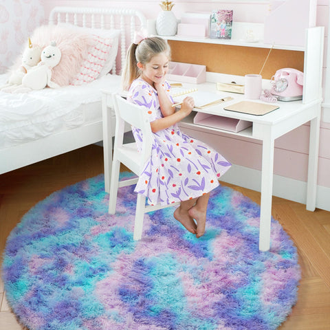 Amdrebio close-up of mermaid stitch on the round rug for a cute aesthetic
