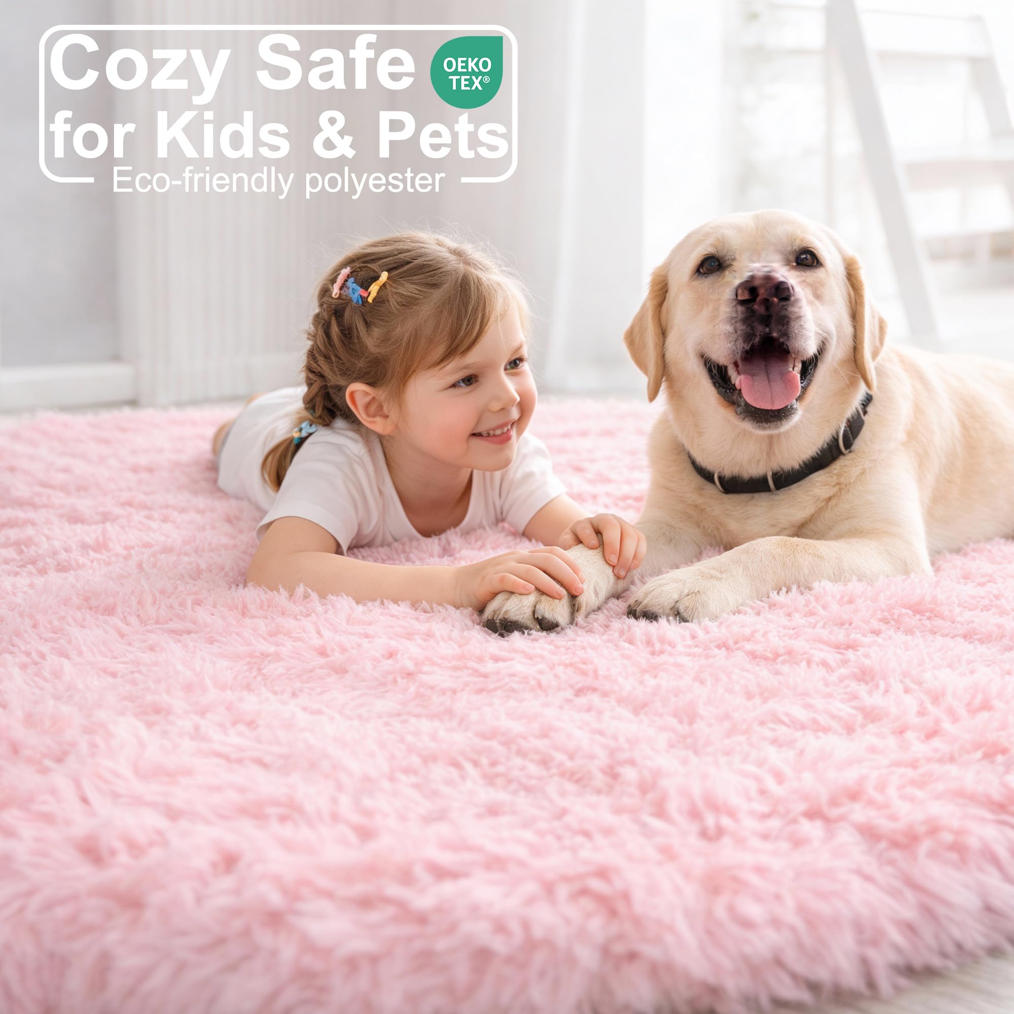 Amdrebio pink fluffy round rug nursery playroom keeps feet warm during quiet time