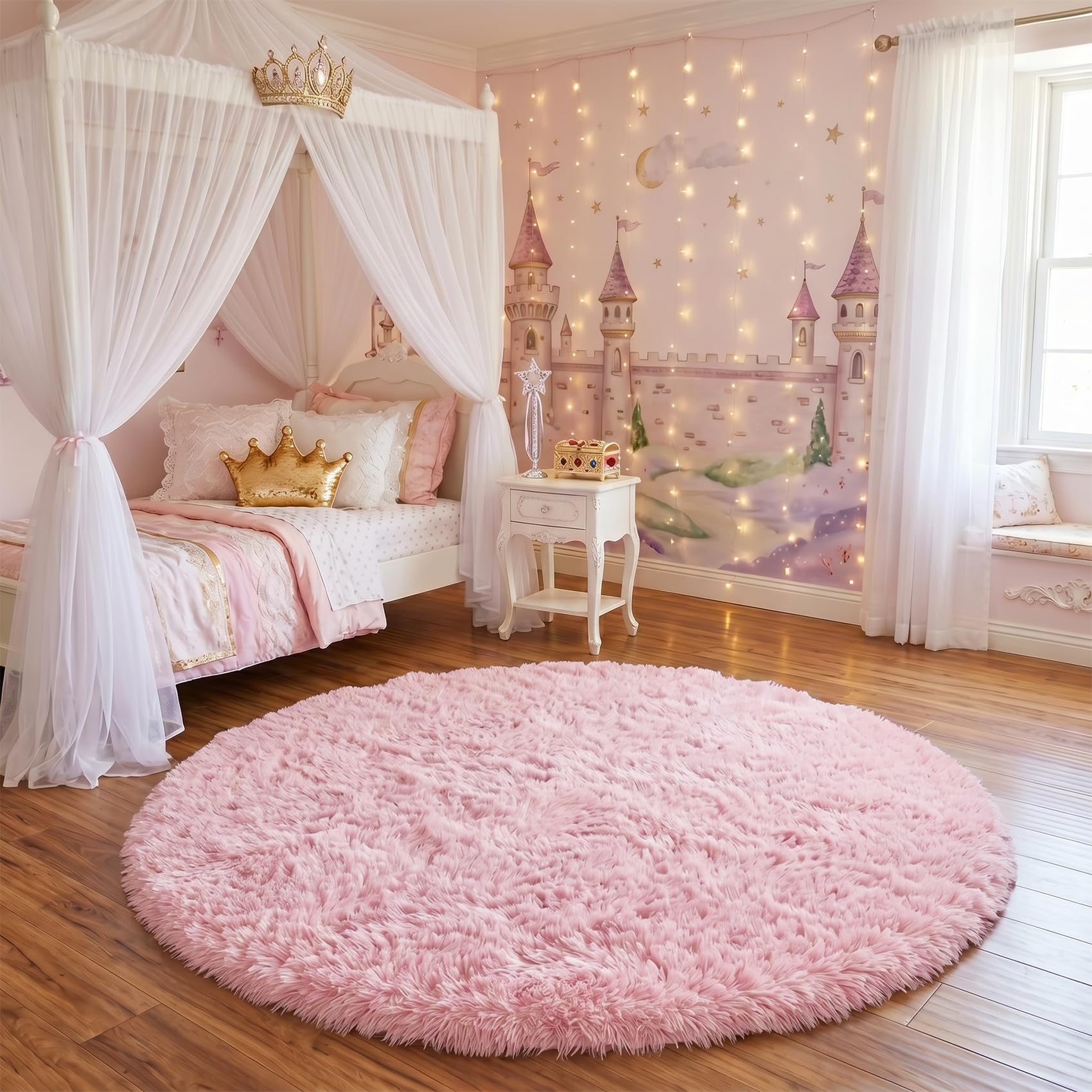 Amdrebio pink fluffy round rug warm living space makes playtime comfy and inviting