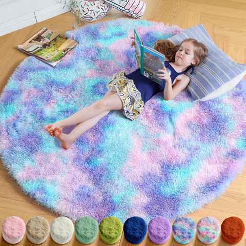 Amdrebio purple rainbow round rug 4ft in bedroom with plush softness for cozy floors