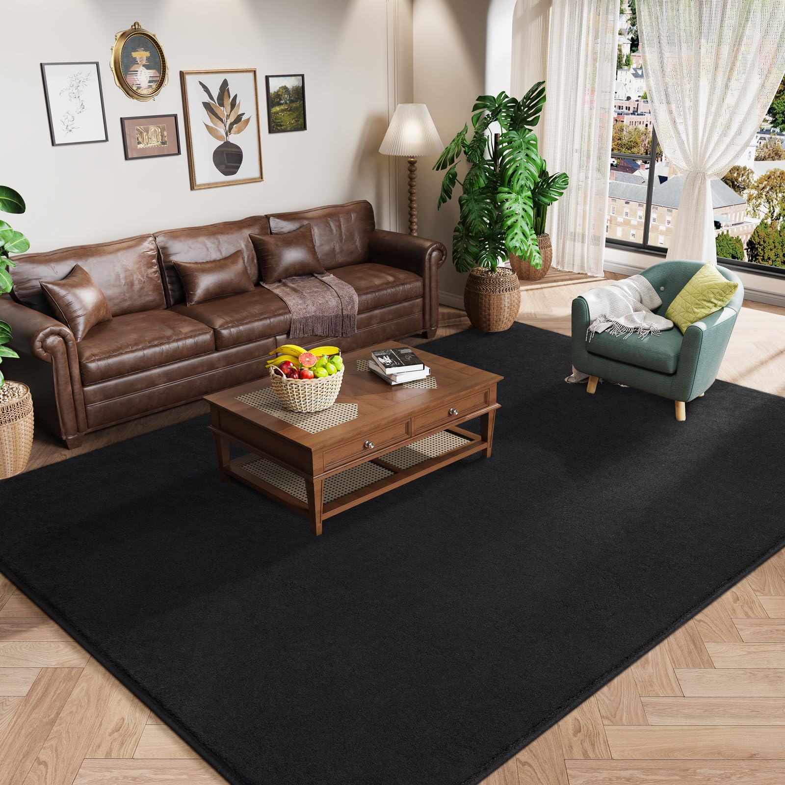 Amearea fluffy black 4x6 area rug offers soft bedroom comfort.