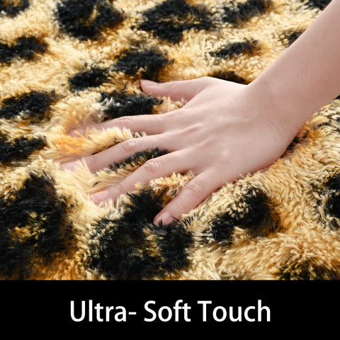 Amearea Fluffy Leopard Rug in living room enhances cozy decor.