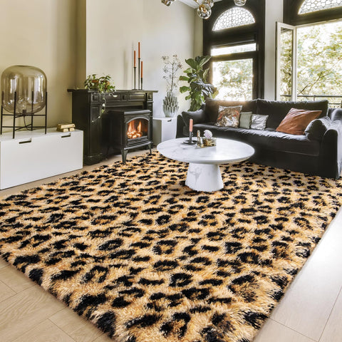 Amearea Fluffy Leopard Rug with non-slip bottom prevents sliding.