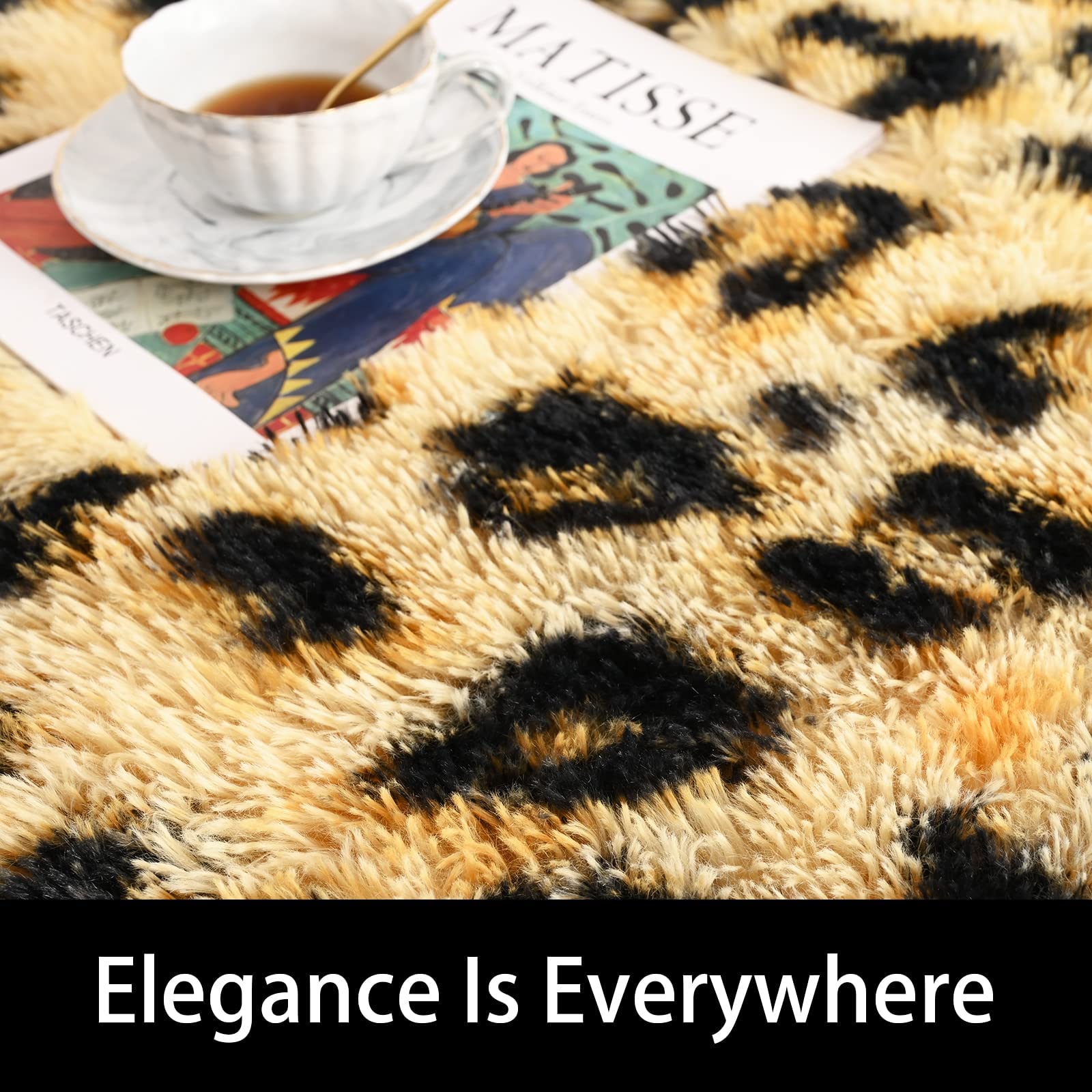 Amearea Fluffy Leopard Rug under warm lighting creates inviting ambience.