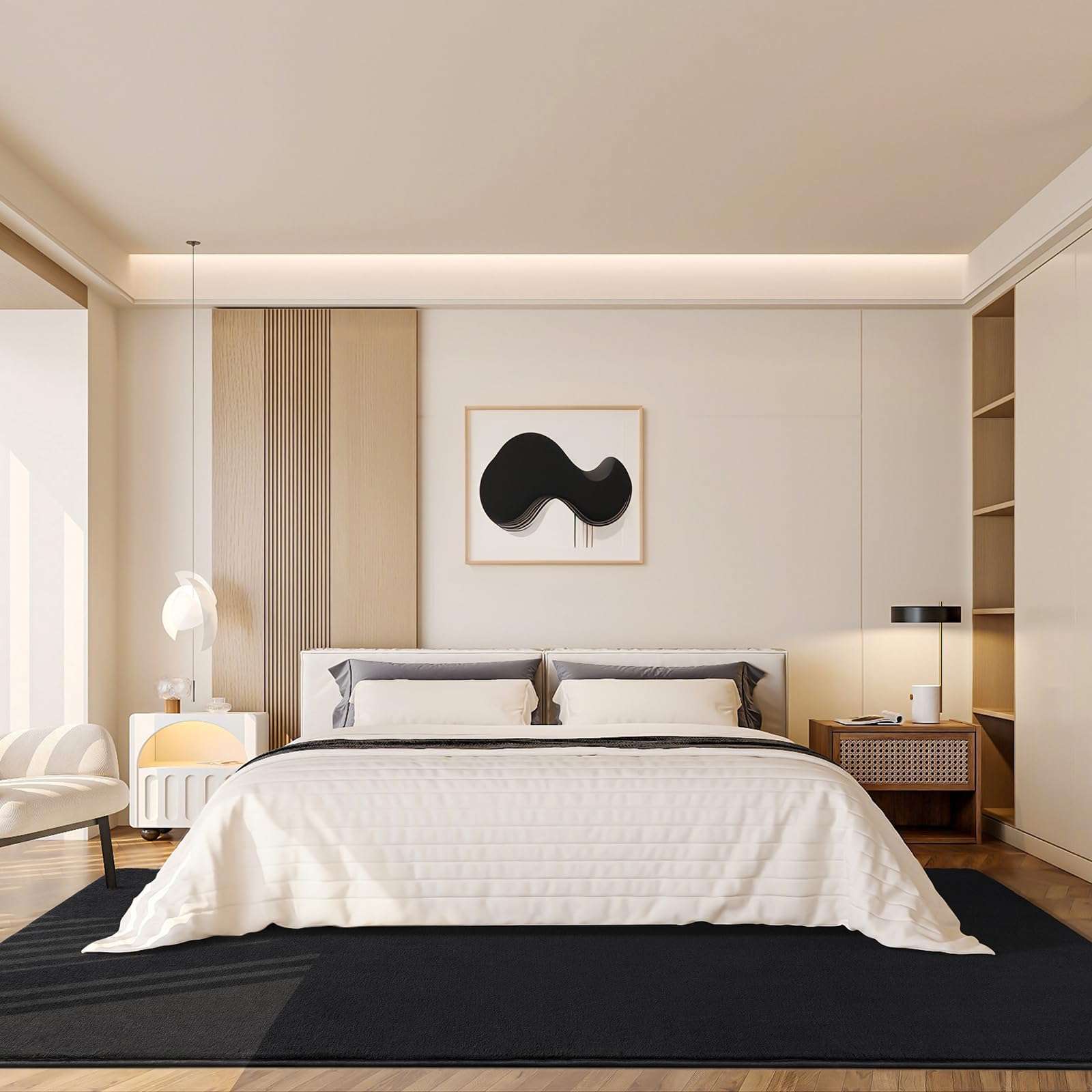 Amearea low-pile durable rug resists wear in high-traffic areas.