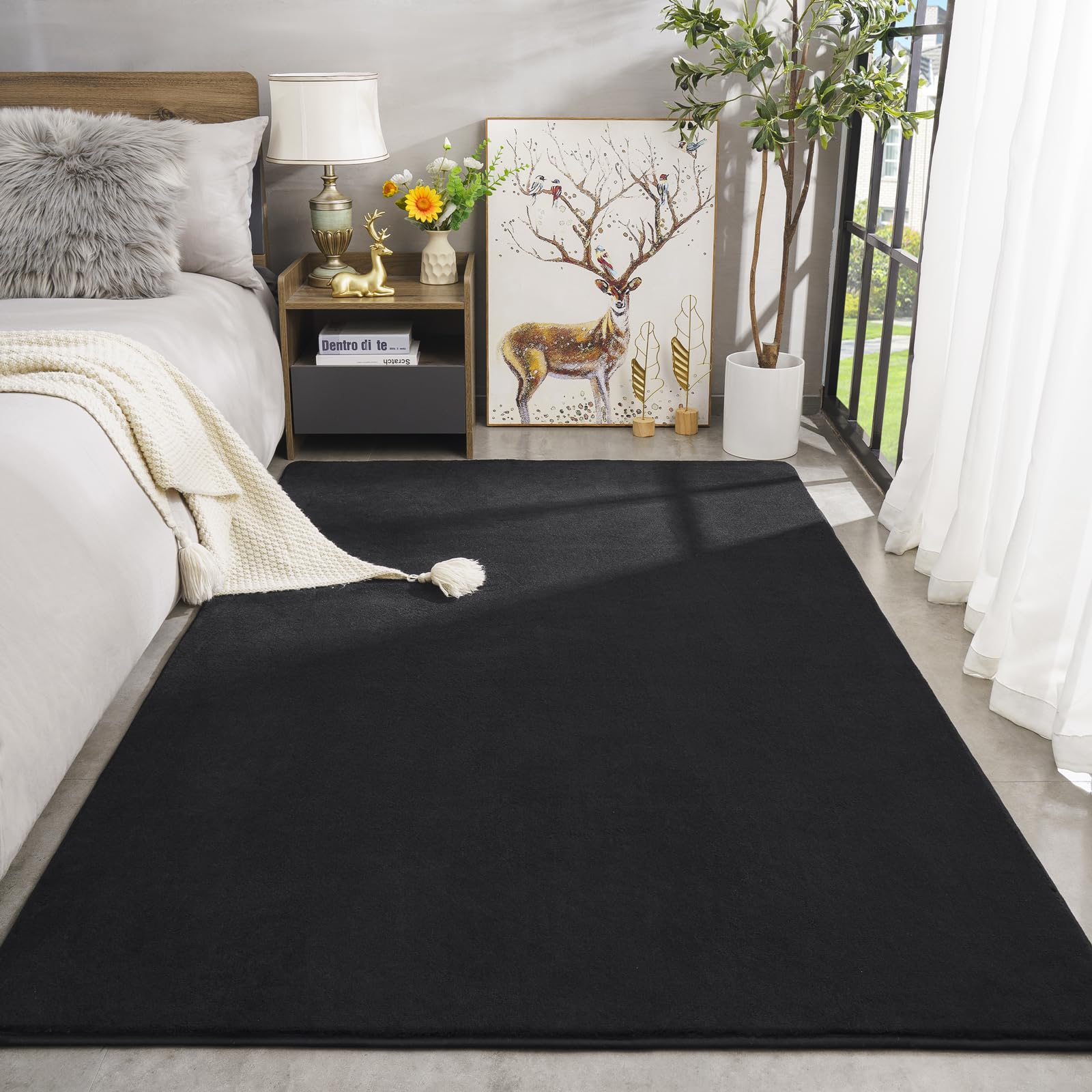 Amearea memory-foam-core bedroom rug provides cushioned support underfoot.