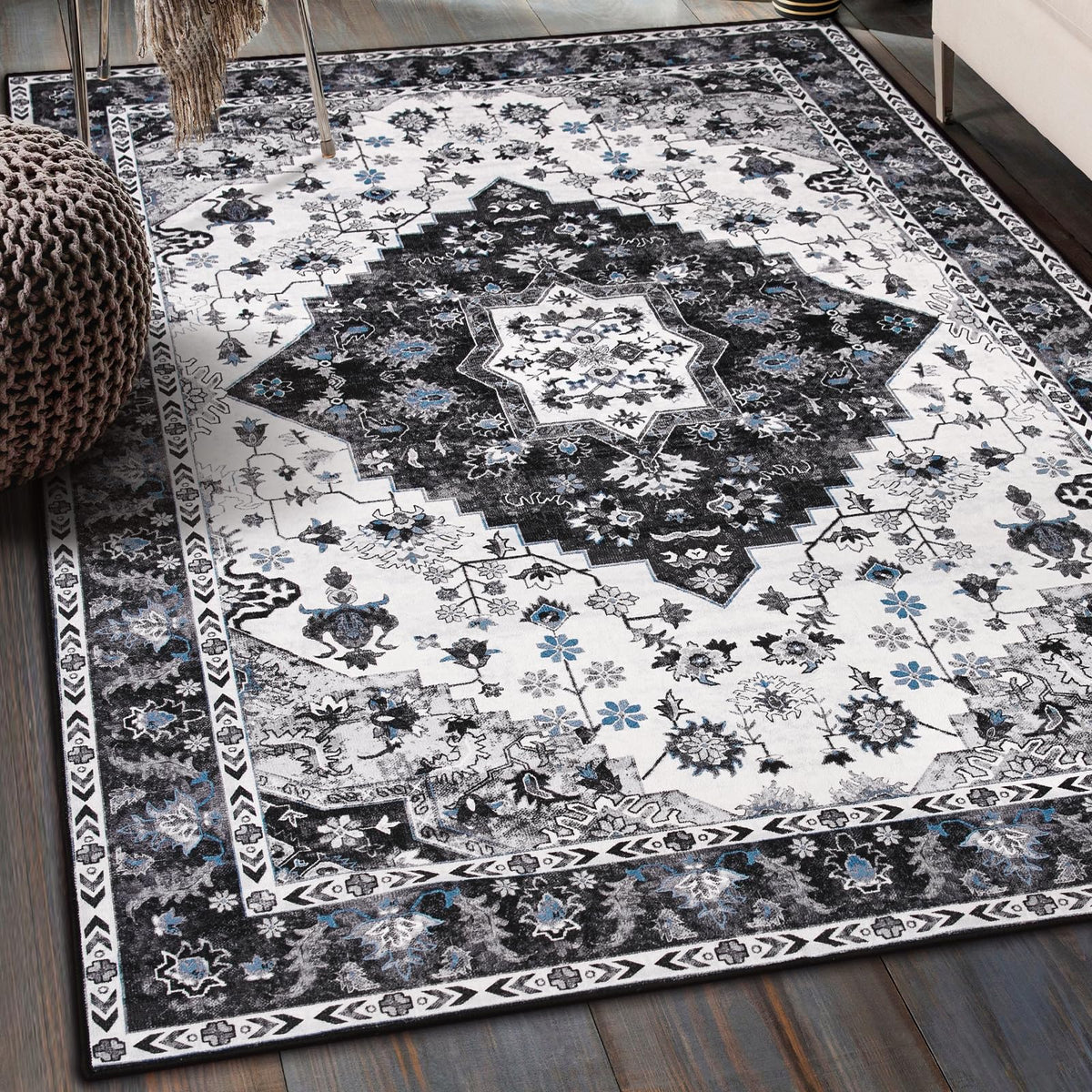 Amearea vintage floral 4x6 rug top view adds cozy charm to living rooms