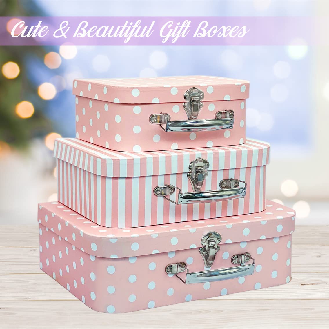 Amedoo decorative boxes for doll clothes and accessories on a shelf