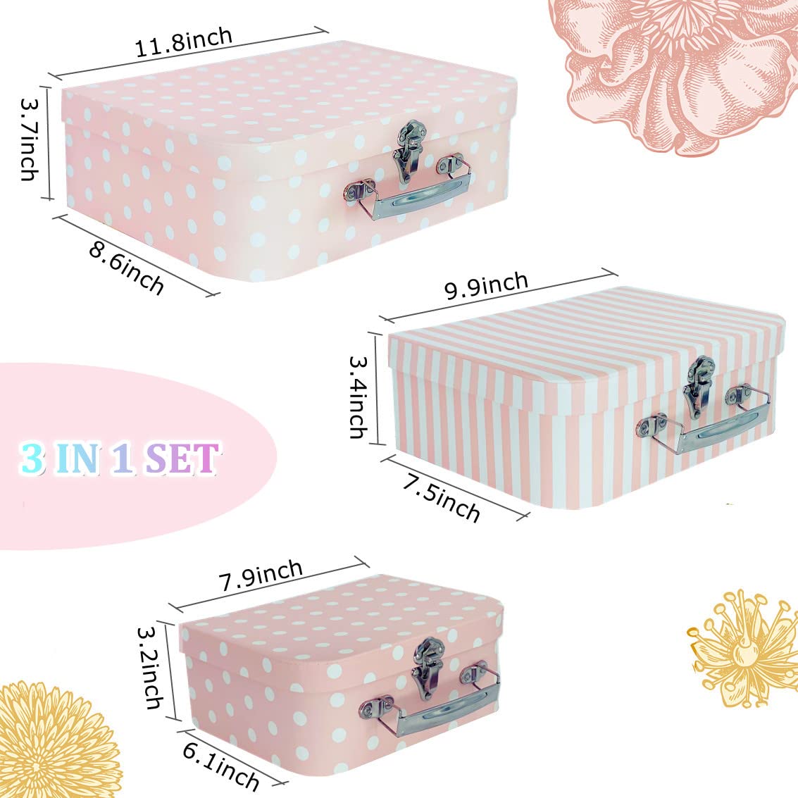 Amedoo set of 3 decorative boxes for dolls and toys
