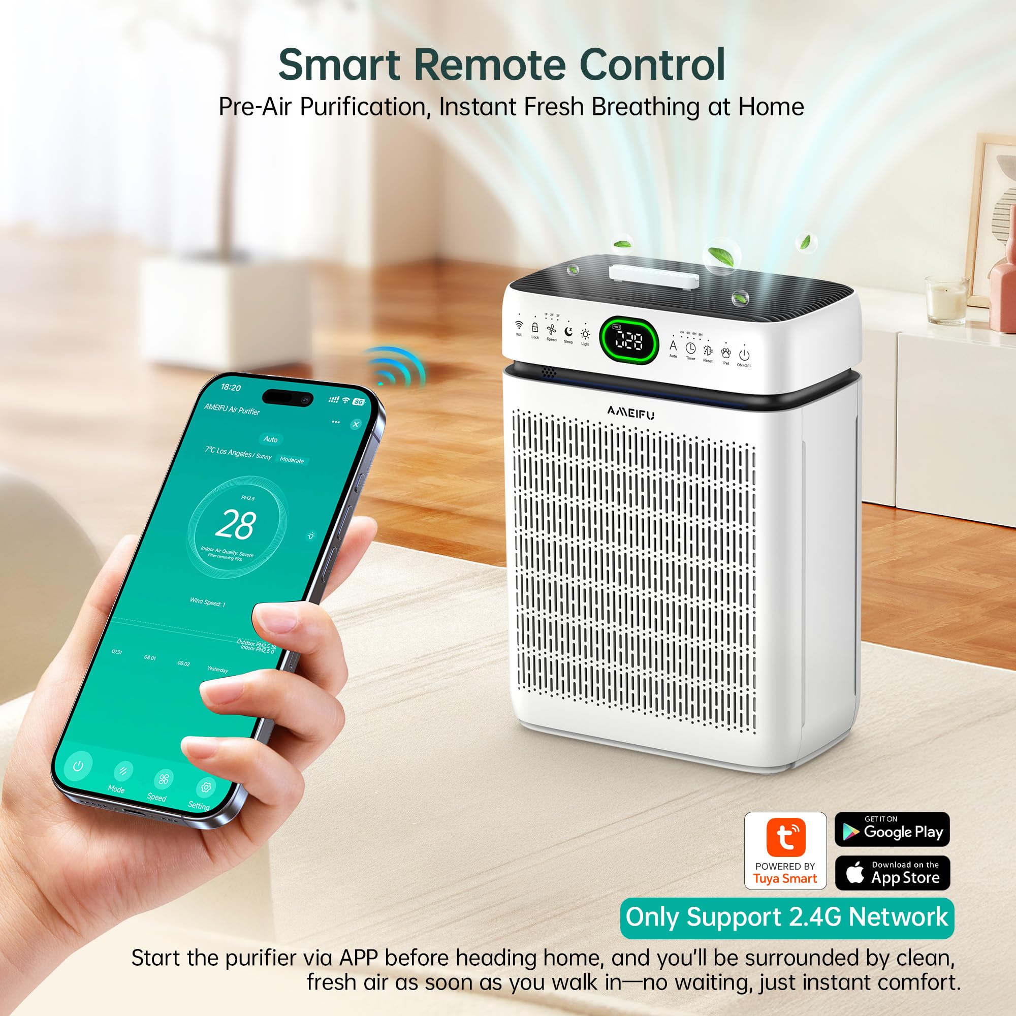 AMEIFU air purifier double sided intake enhances air circulation