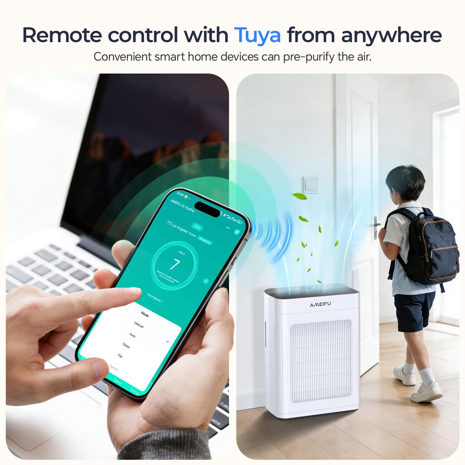 AMEIFU three-stage HEPA and carbon filtration captures particles and odors