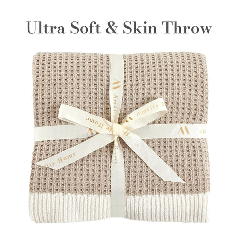 Amélie Home chenille throw waffle knit closeup showing plush texture and comfort.