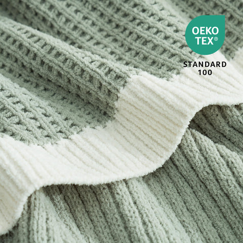 Amélie Home chenille waffle throw close-up shows reinforced knit for durability.