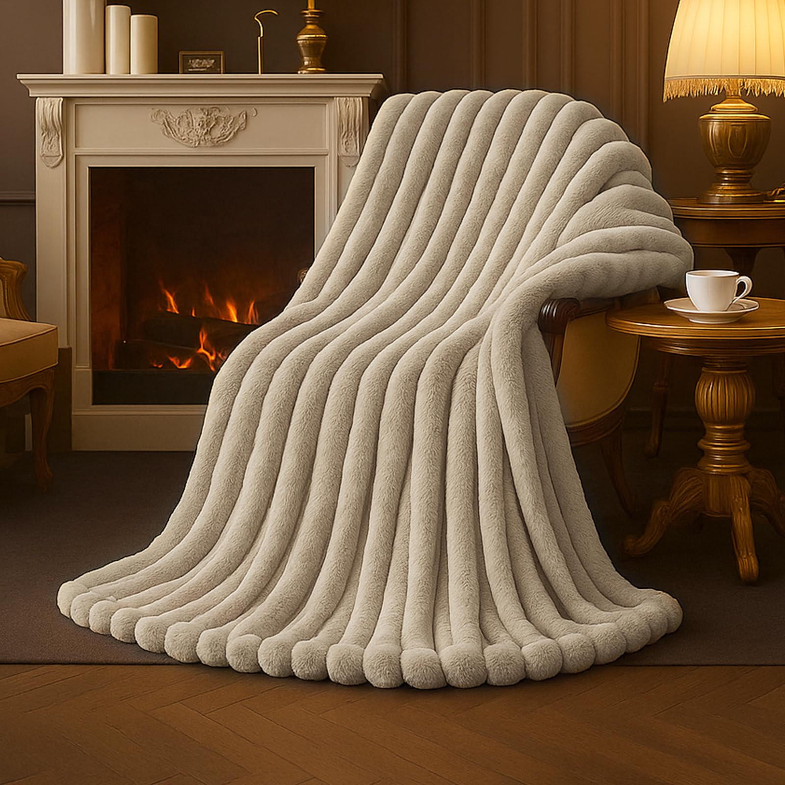 Amélie Home faux fur throw on sofa for cozy lounging.