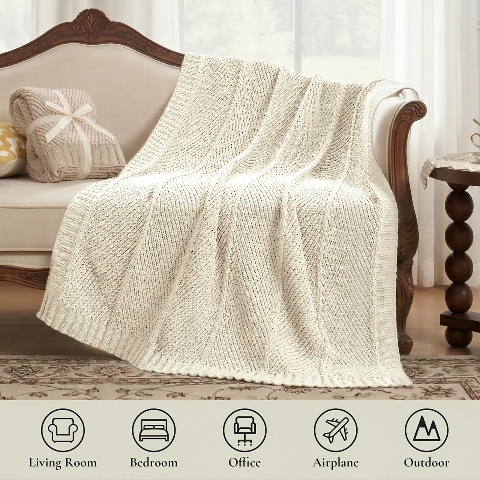 Amélie Home knit throw blanket french-inspired-design brings timeless charm to any room.