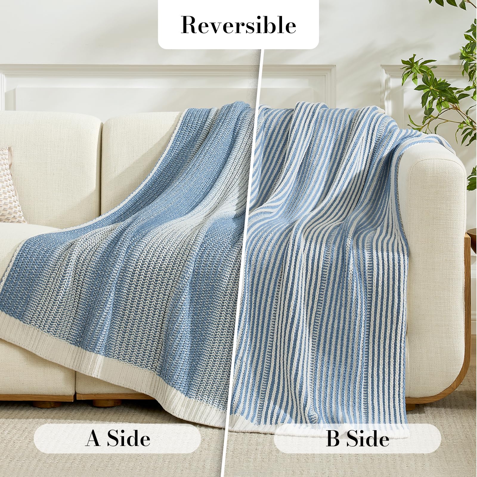 Amélie Home two-tone blue and ivory chenille throw complements living spaces