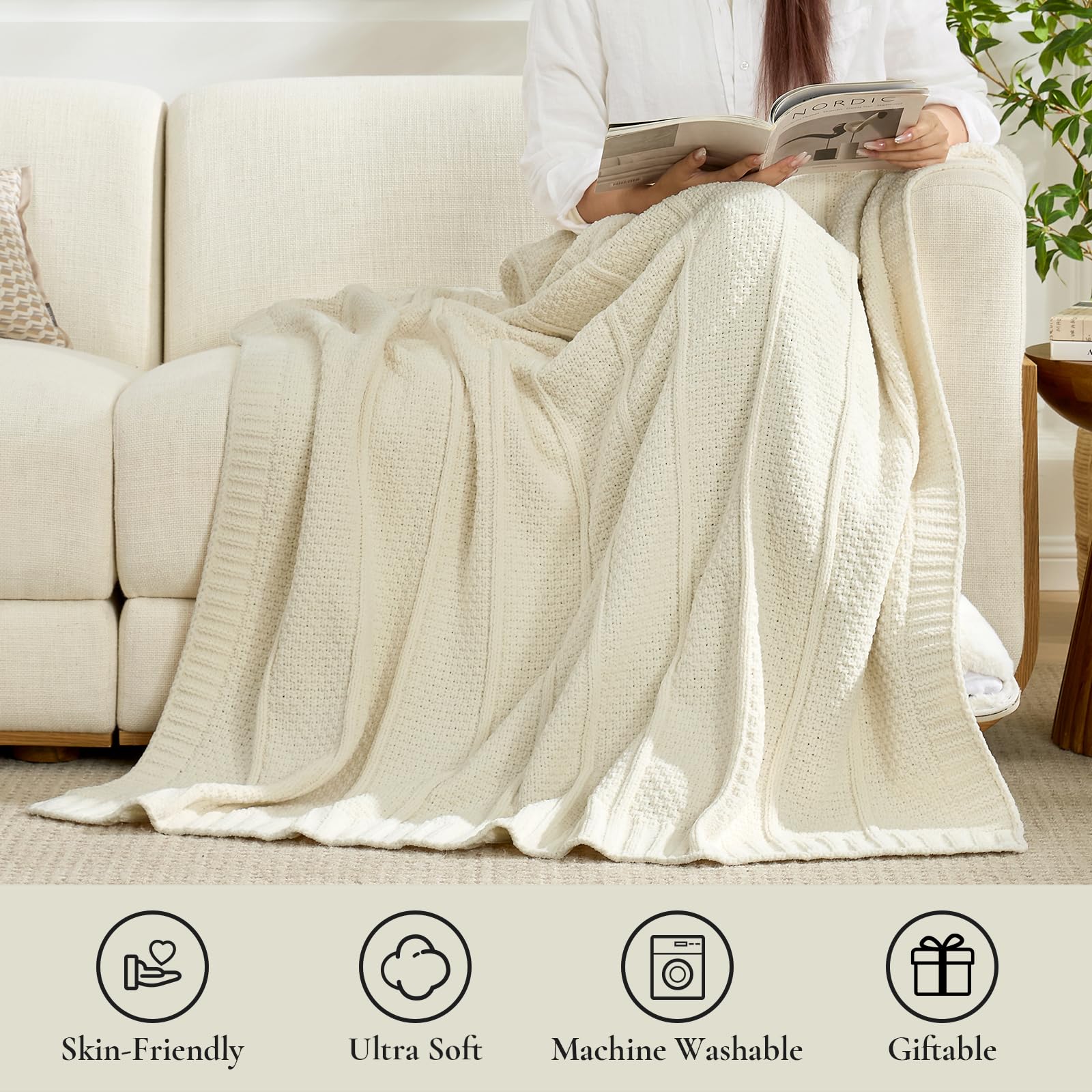 Amélie Home premium chenille throw provides light warmth for all-season use.