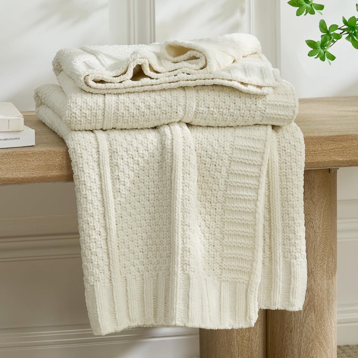 Amélie Home premium chenille throw with moss stitch texture for refined decor.