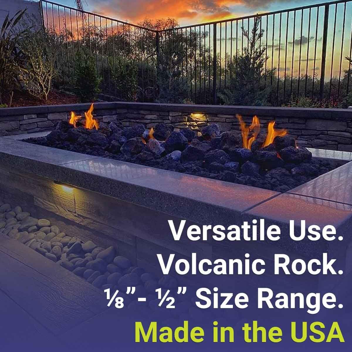 American Fireglass lava rock fireplace fill hides gas lines with neat coverage