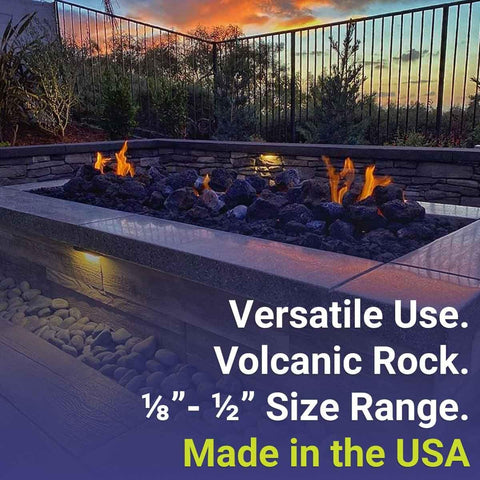 American Fireglass lava rock fireplace fill hides gas lines with neat coverage