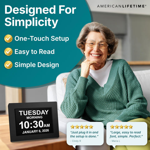 American Lifetime auto-dimming adjusts brightness for comfortable viewing.
