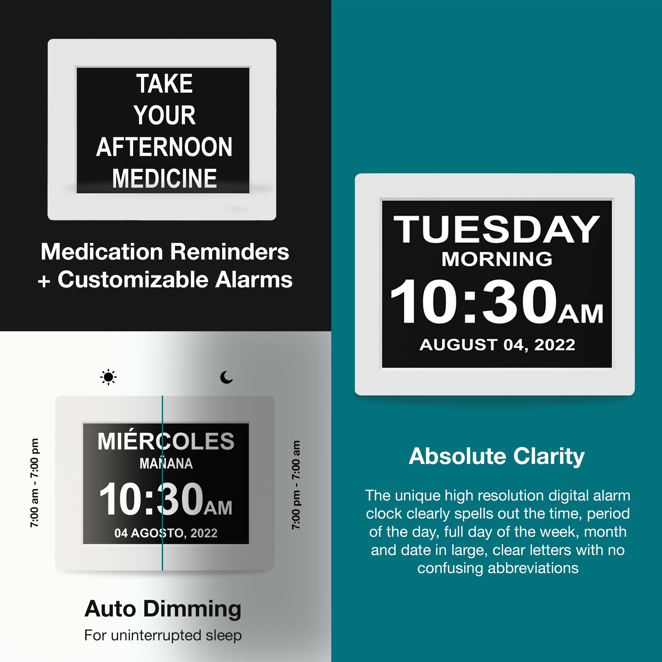 American Lifetime dementia clock auto-dimming adjusts brightness for day and night