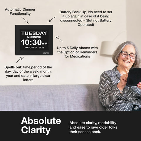 American Lifetime dementia clock displaying day and date for simple daily planning.