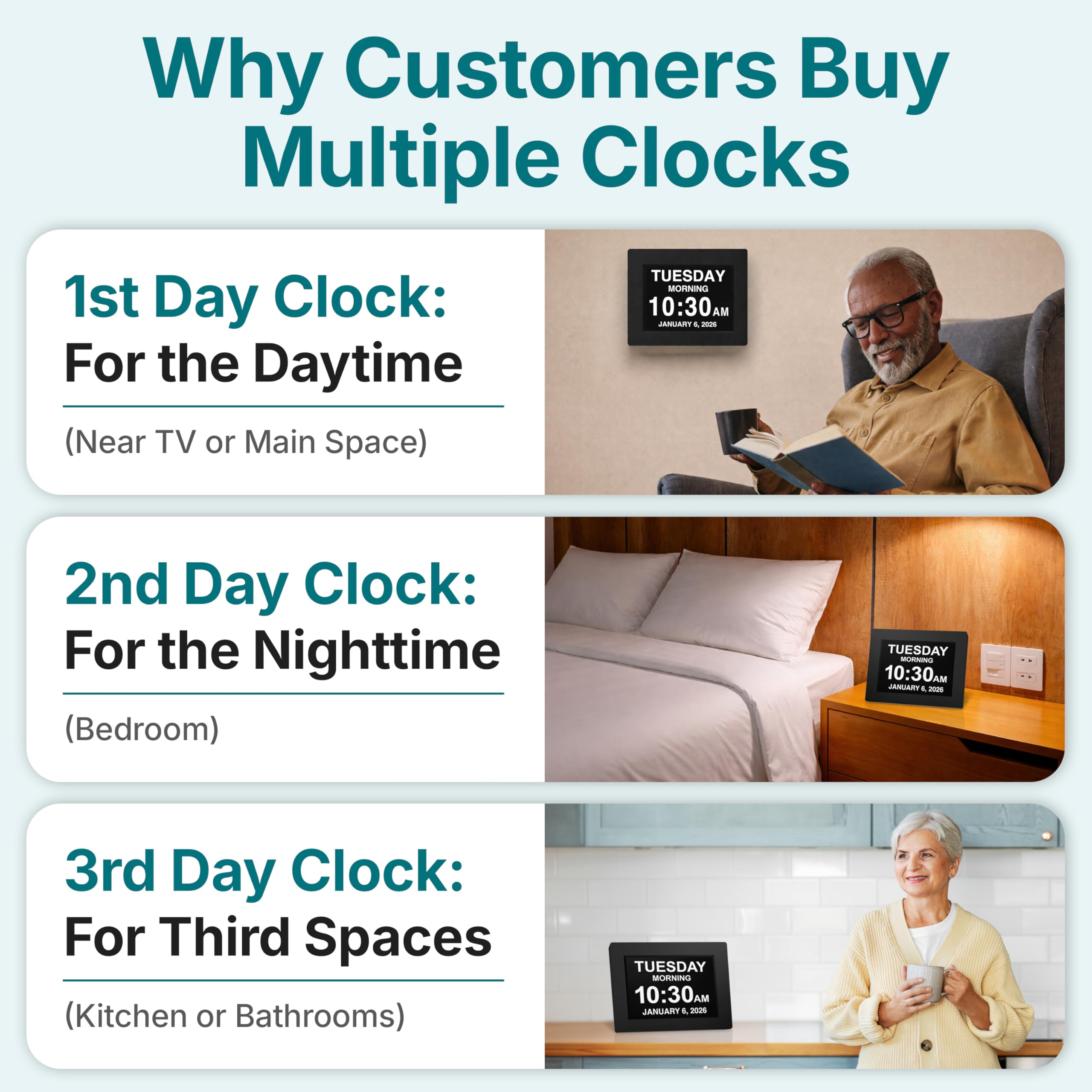 American Lifetime multi-language support makes the clock accessible to diverse households.