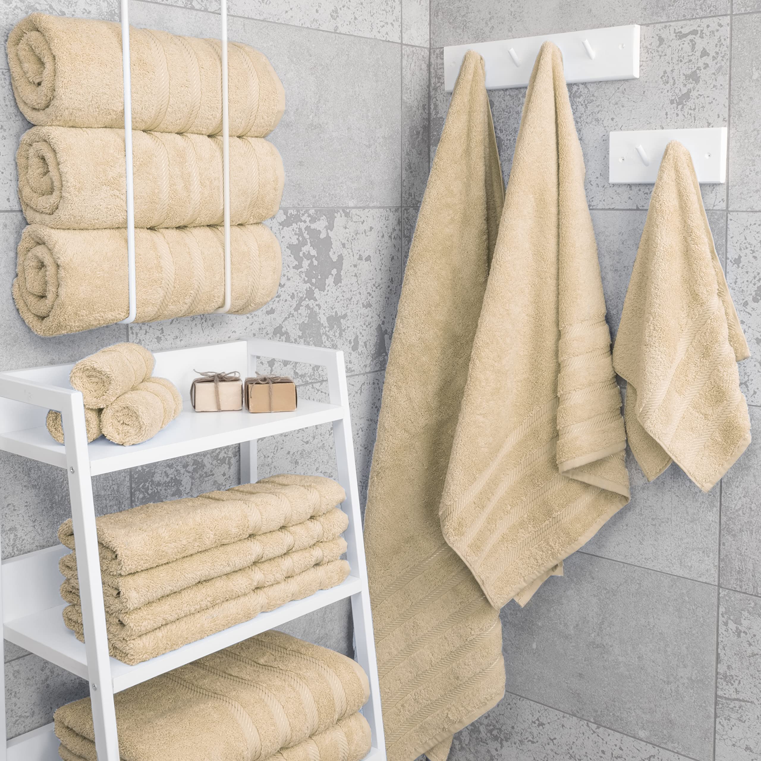 American Soft Linen beige bath towel 27x54 inches for extra-large dry-off.