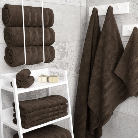 American Soft Linen brown towels pack shot highlighting generous 27x54 inch size