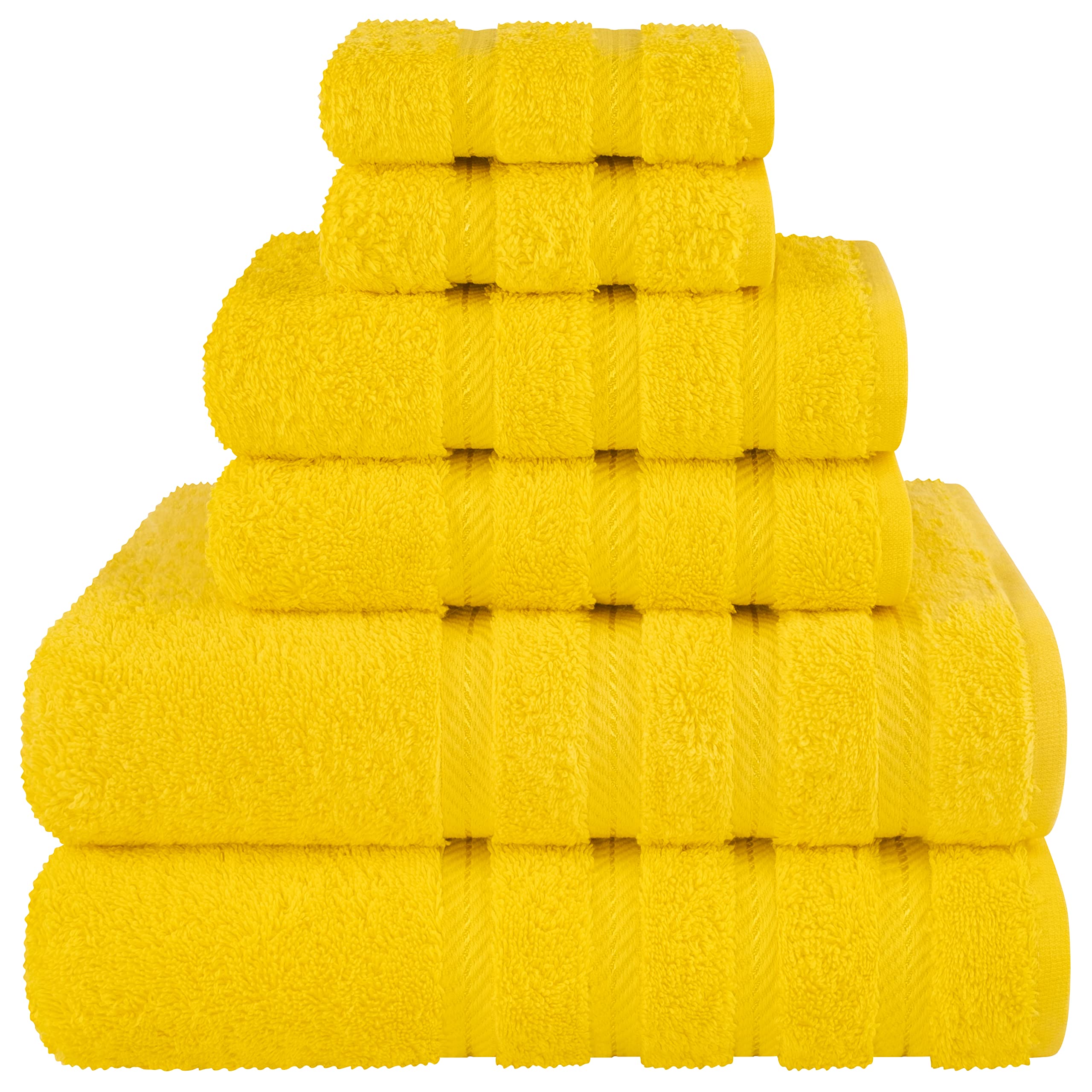 American Soft Linen bath towels in yellow 27x54 offer plush absorbency for quick drying.