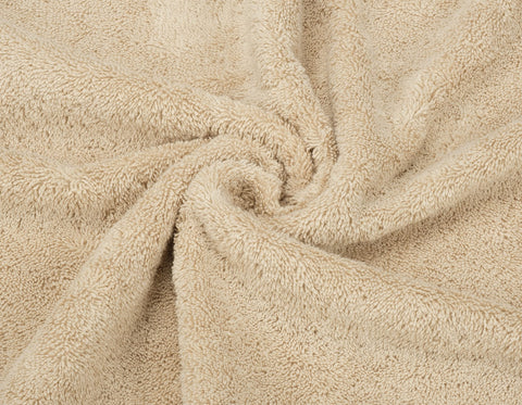 American Soft Linen beige towel texture close-up, dense loops and softness.