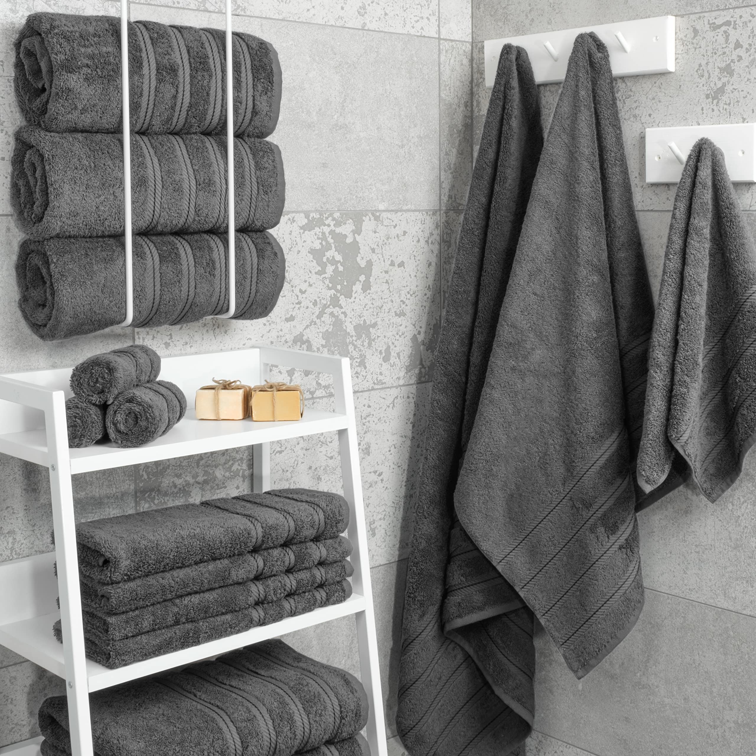 American Soft Linen dark gray towel closeup weave showing plush texture.