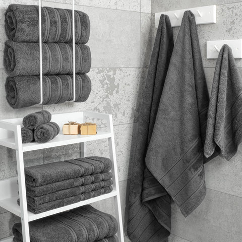 American Soft Linen dark gray towel closeup weave showing plush texture.
