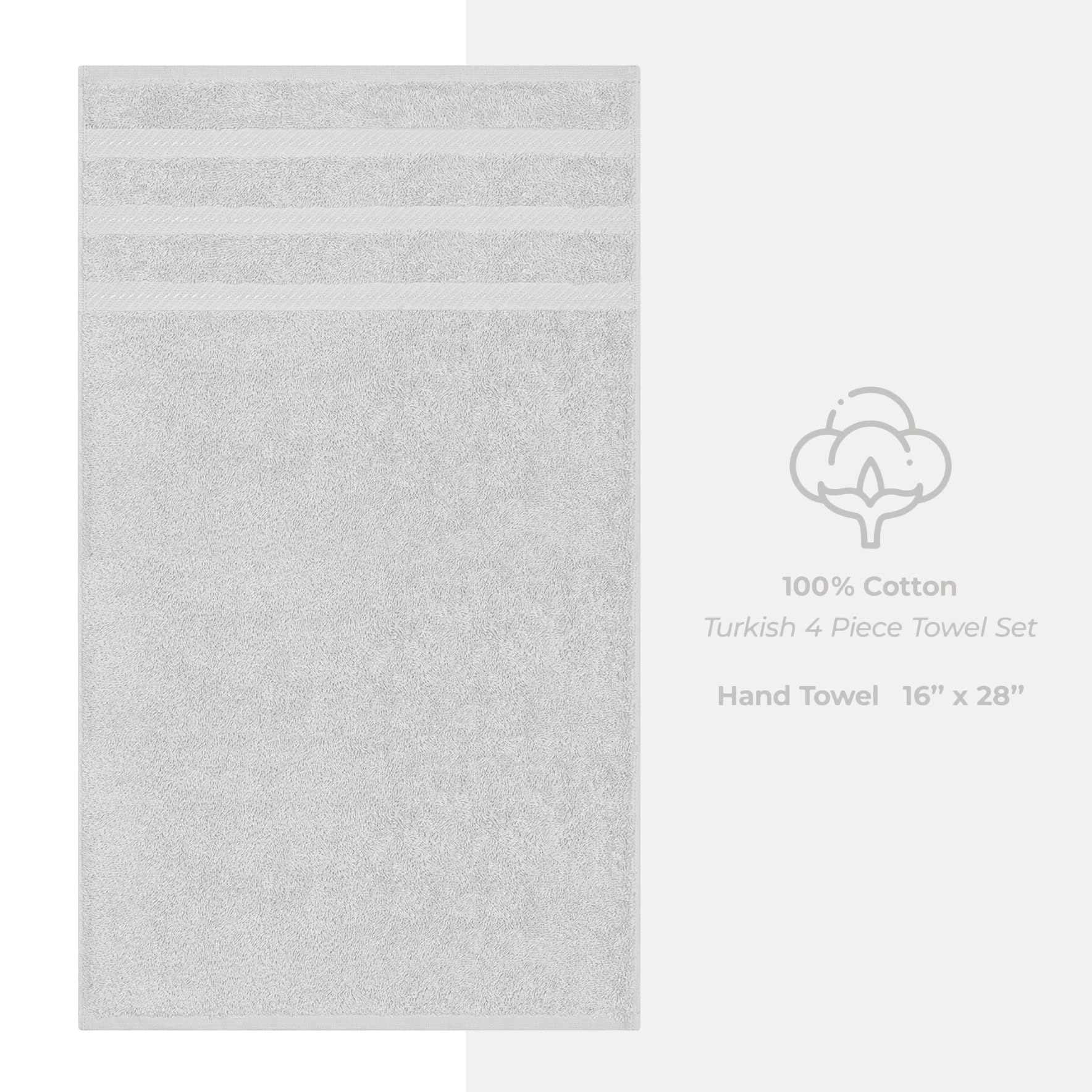 Four-piece set provides matching hand towels for guest rooms or master baths.