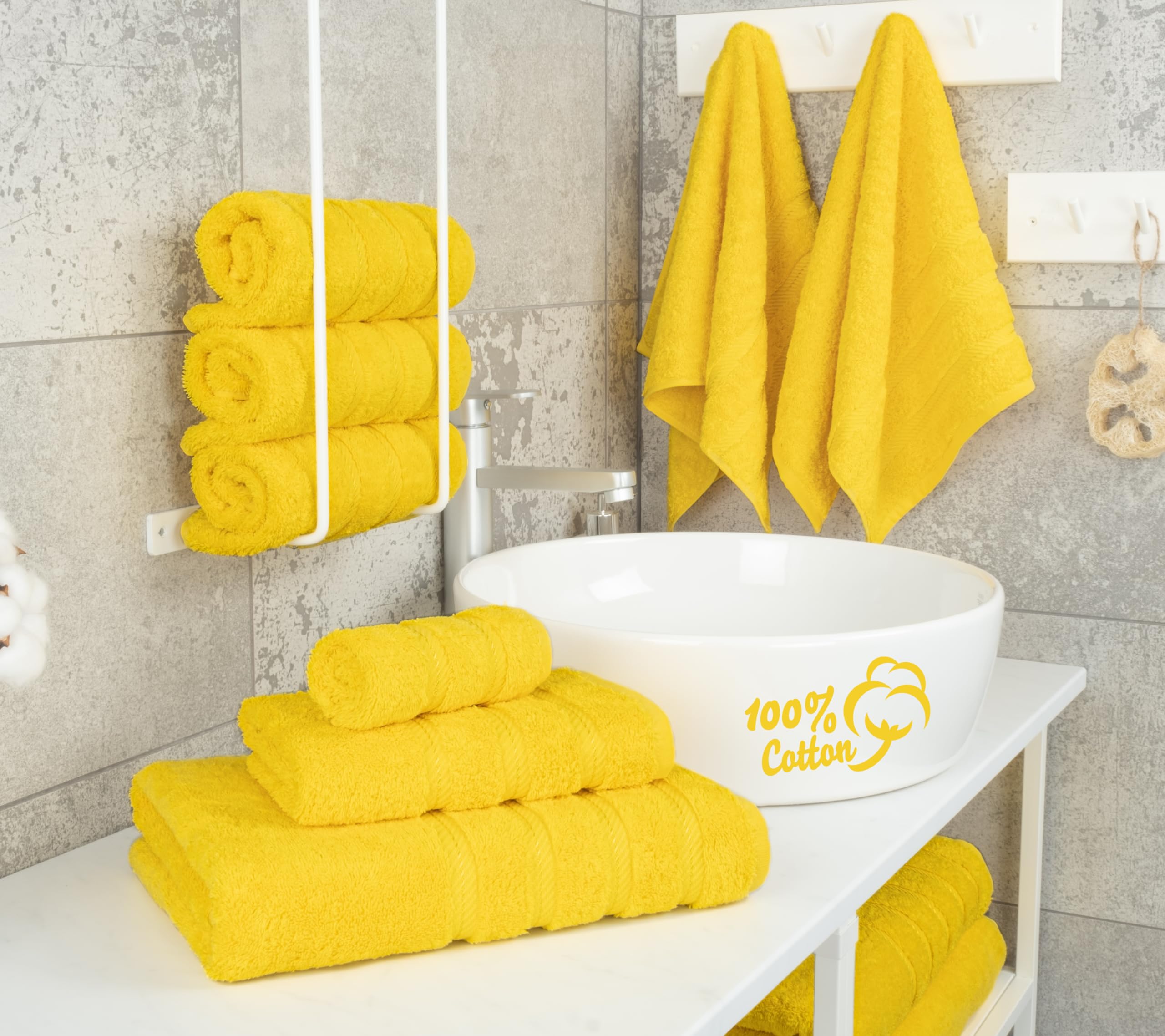 American Soft Linen 16x28 hand towels in yellow provide everyday softness.