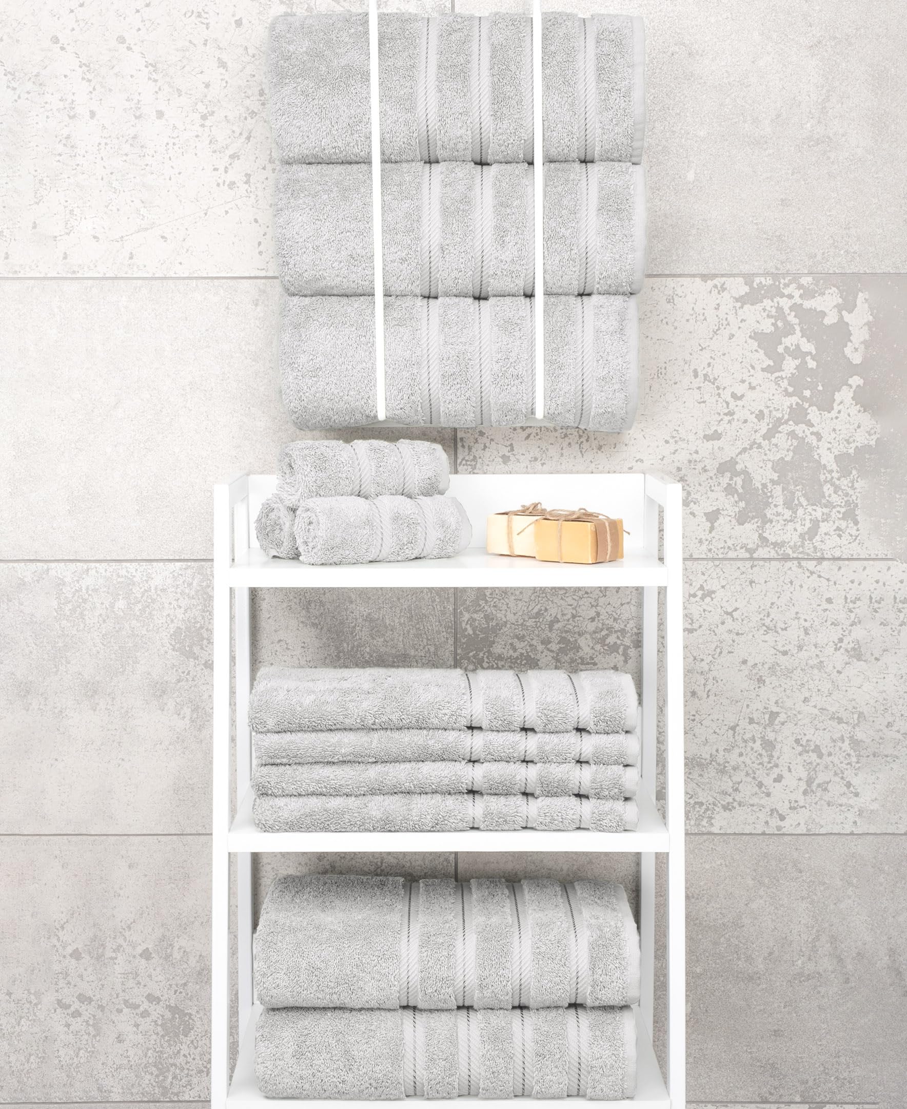 American Soft Linen towels draped over a bar for quick, ready use.