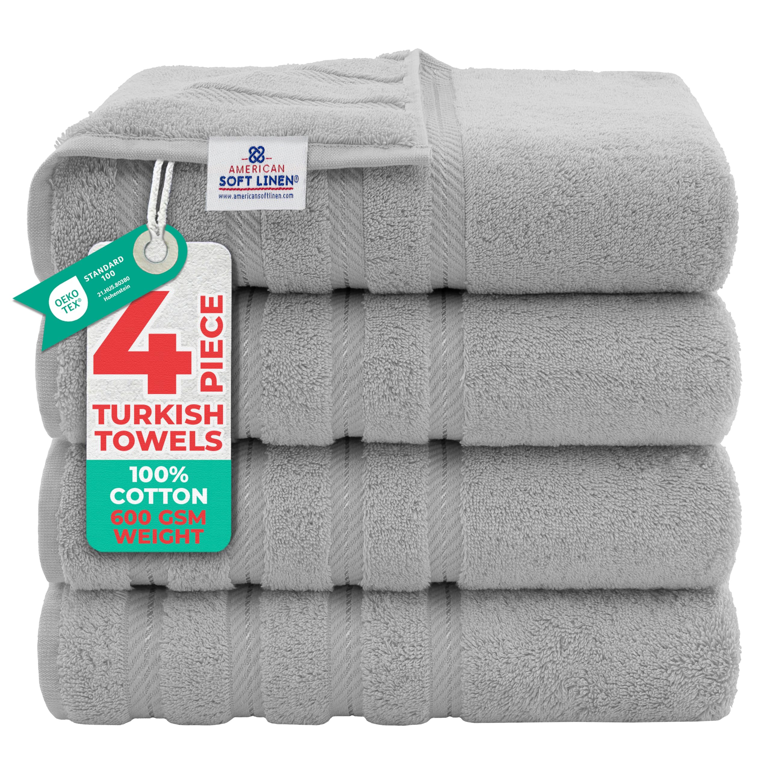 American Soft Linen light grey towels folded neatly for everyday luxury