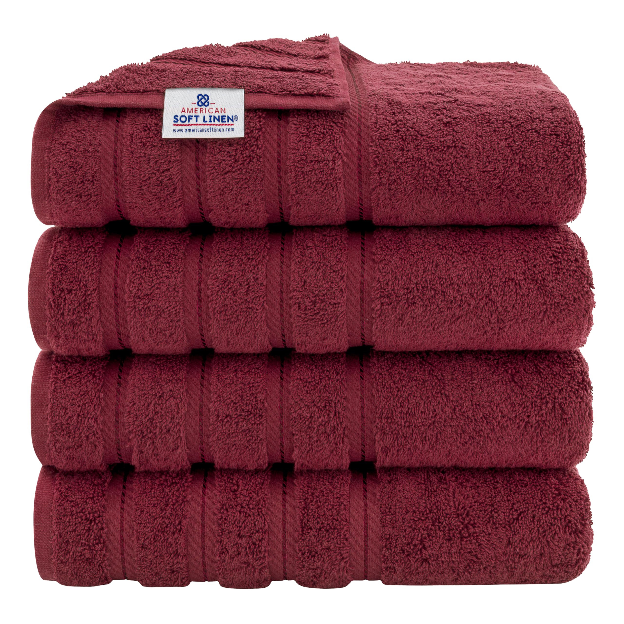 American Soft Linen Bordeaux red towel set closeup, plush absorbent fibers