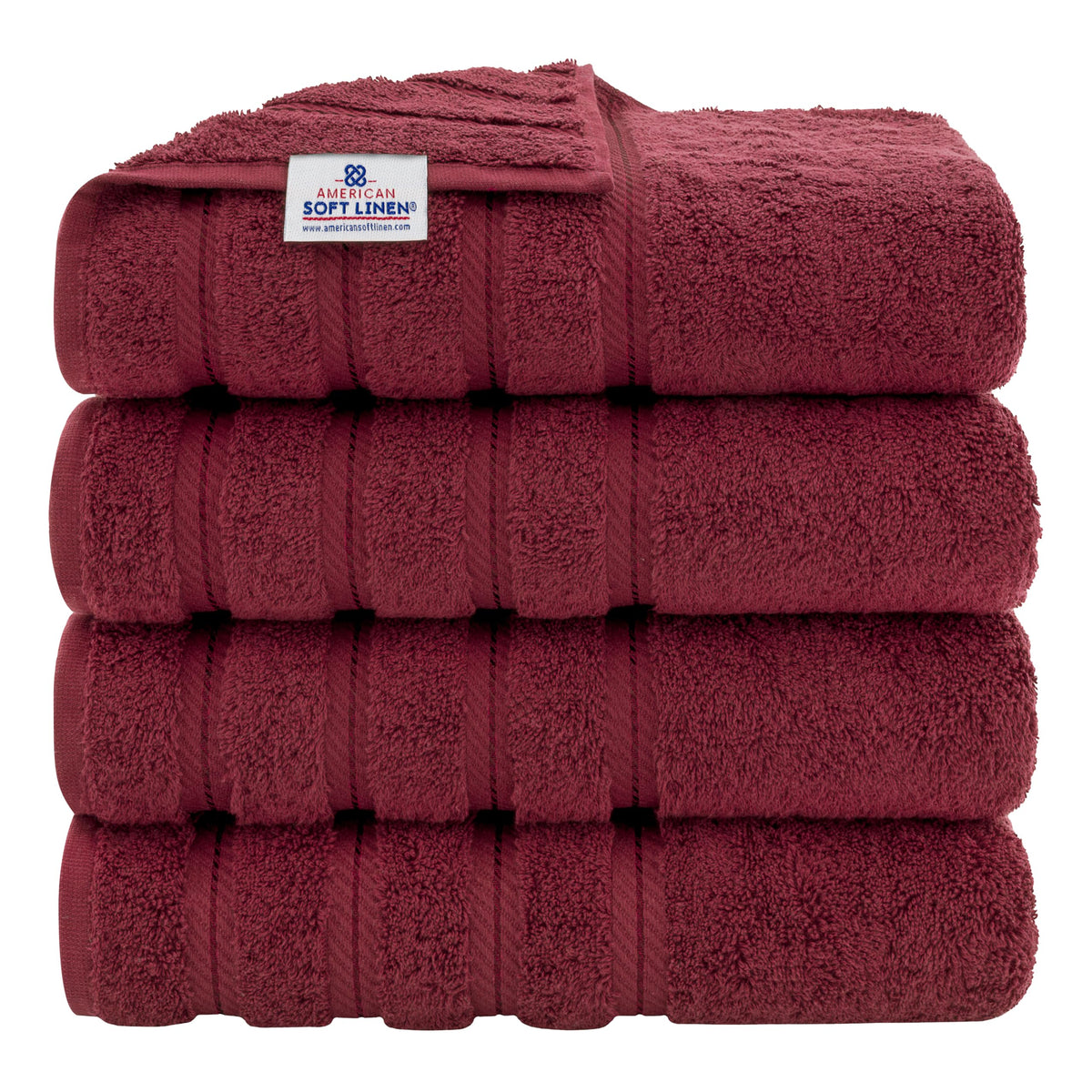 American Soft Linen Bordeaux red towel set closeup, plush absorbent fibers