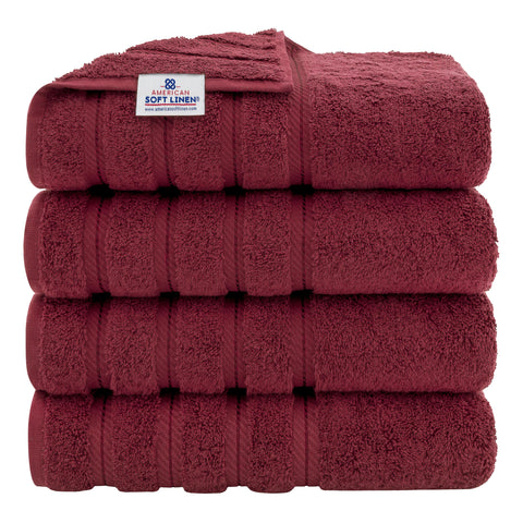 American Soft Linen Bordeaux red towel set closeup, plush absorbent fibers
