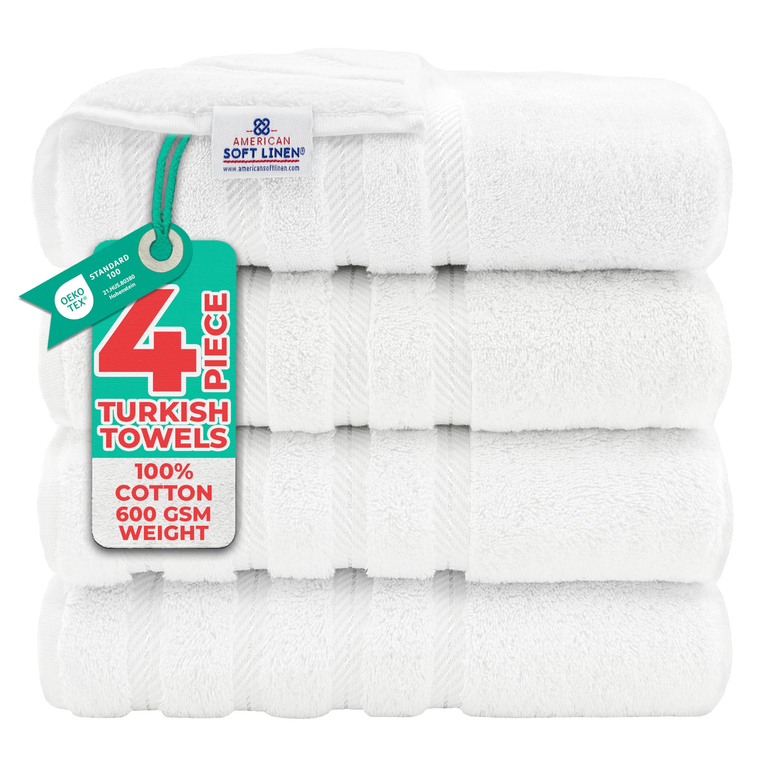 American Soft Linen luxury 4-piece bath towel set draped on rack for premium comfort