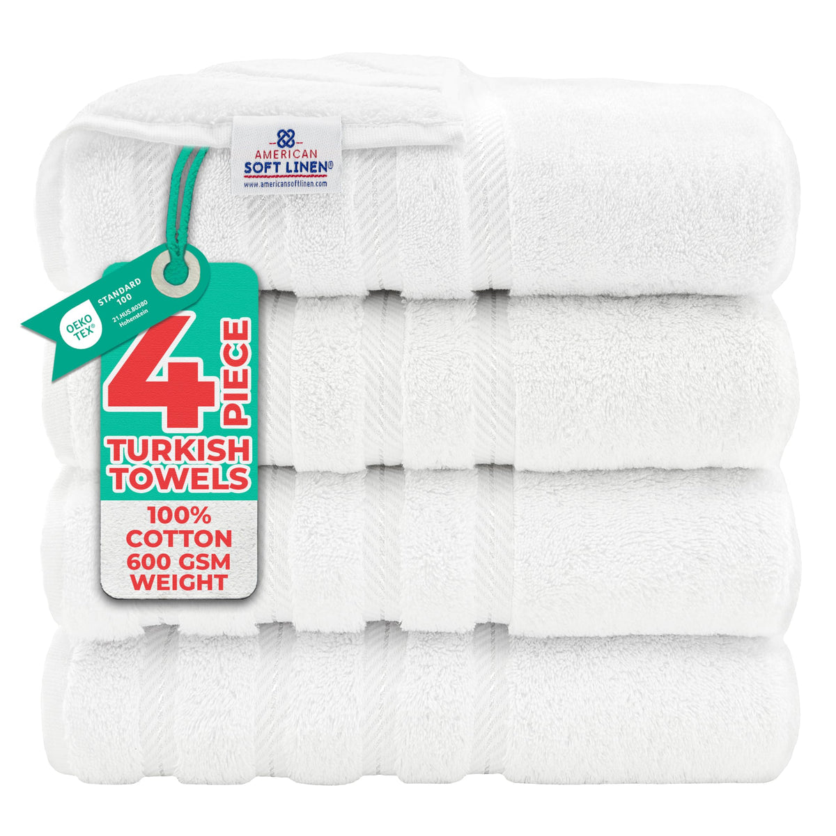 American Soft Linen luxury 4-piece bath towel set draped on rack for premium comfort