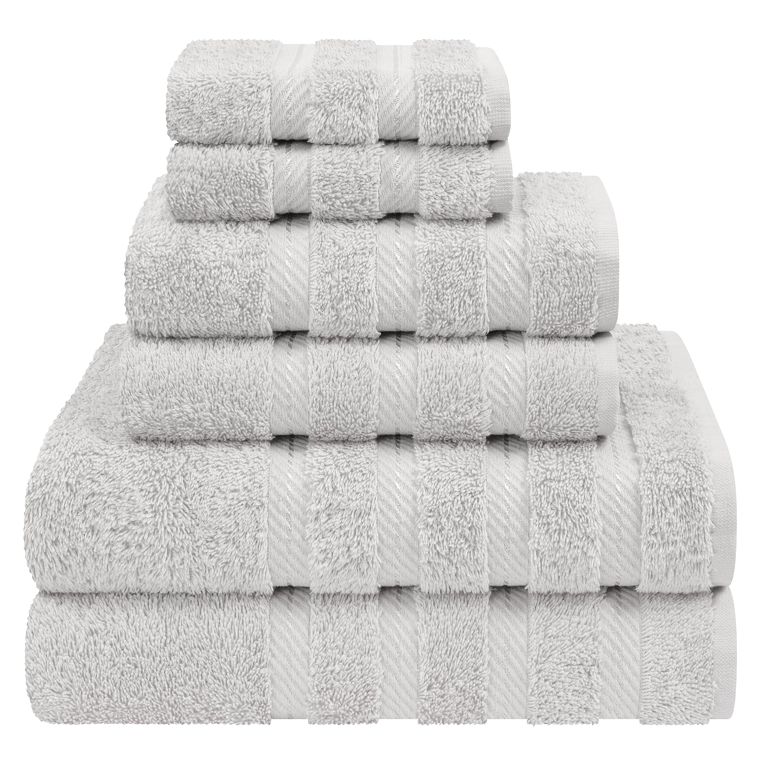 American Soft Linen luxury towel set bath towels folded for display, plush and absorbent.