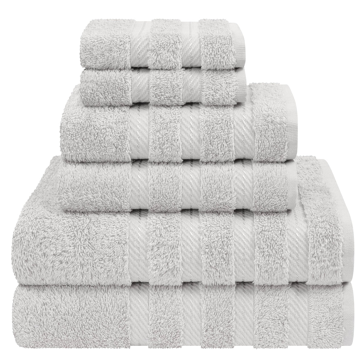 American Soft Linen luxury towel set bath towels folded for display, plush and absorbent.